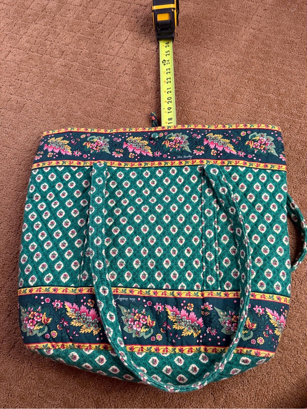 Vintage Vera Bradley Greenfield Quilted Large Tote Shoulder Bag Button close - Picture 5 of 6